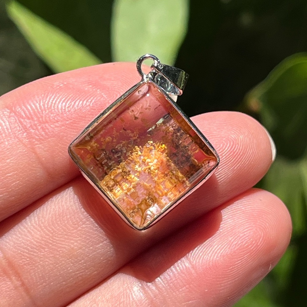 Small silver plated garden Quartz pendant diamond shape